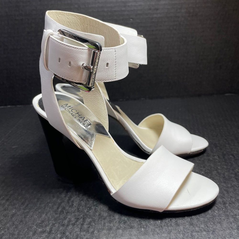 Michael Kors White Leather 4” heeled sandal 5.5M EUC WORN ONLY ONCE PRICE FIRM!! - Picture 4 of 13